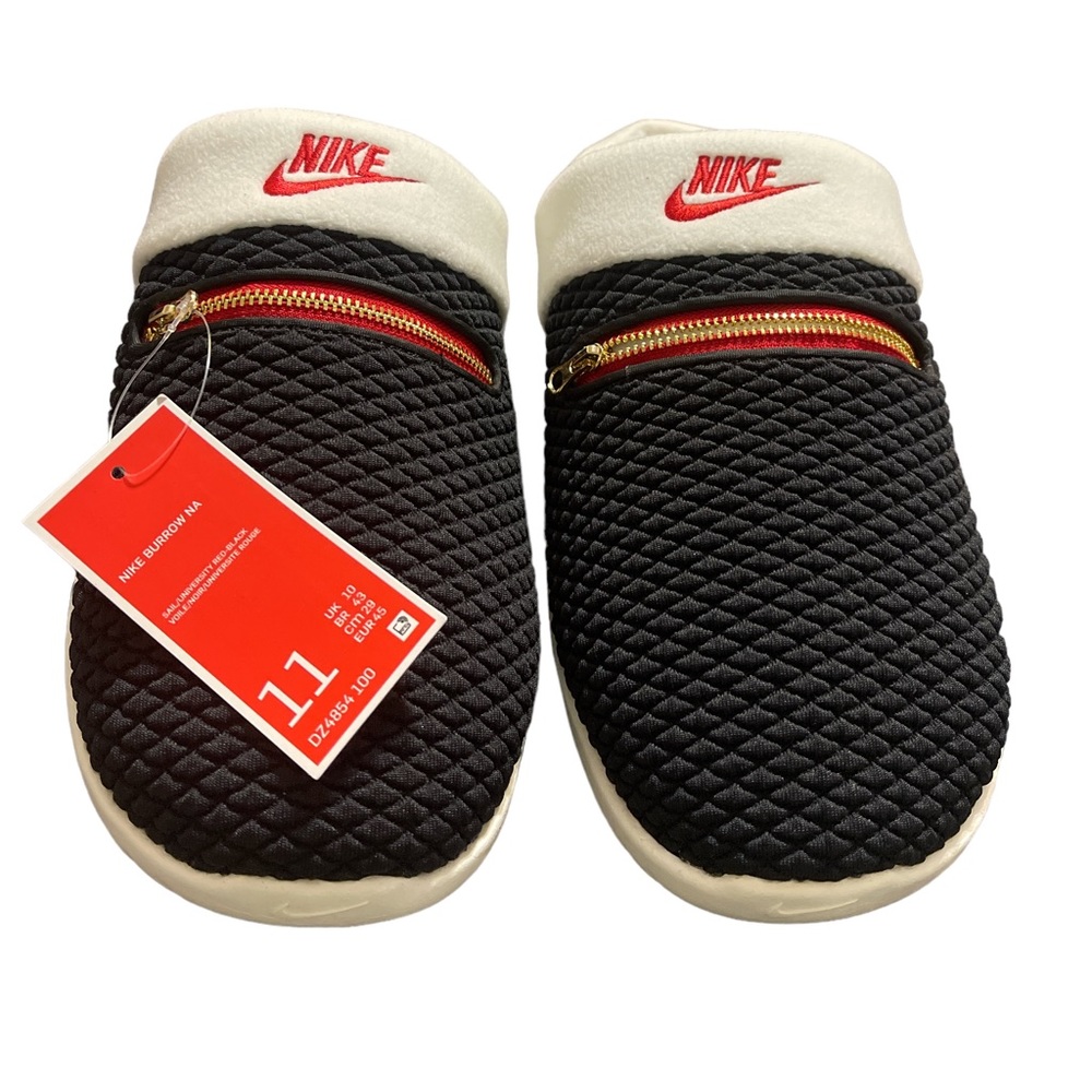Nike Burrow Slippers Slides Black/White/Red DZ4854 100 Size 11 NWT Mens